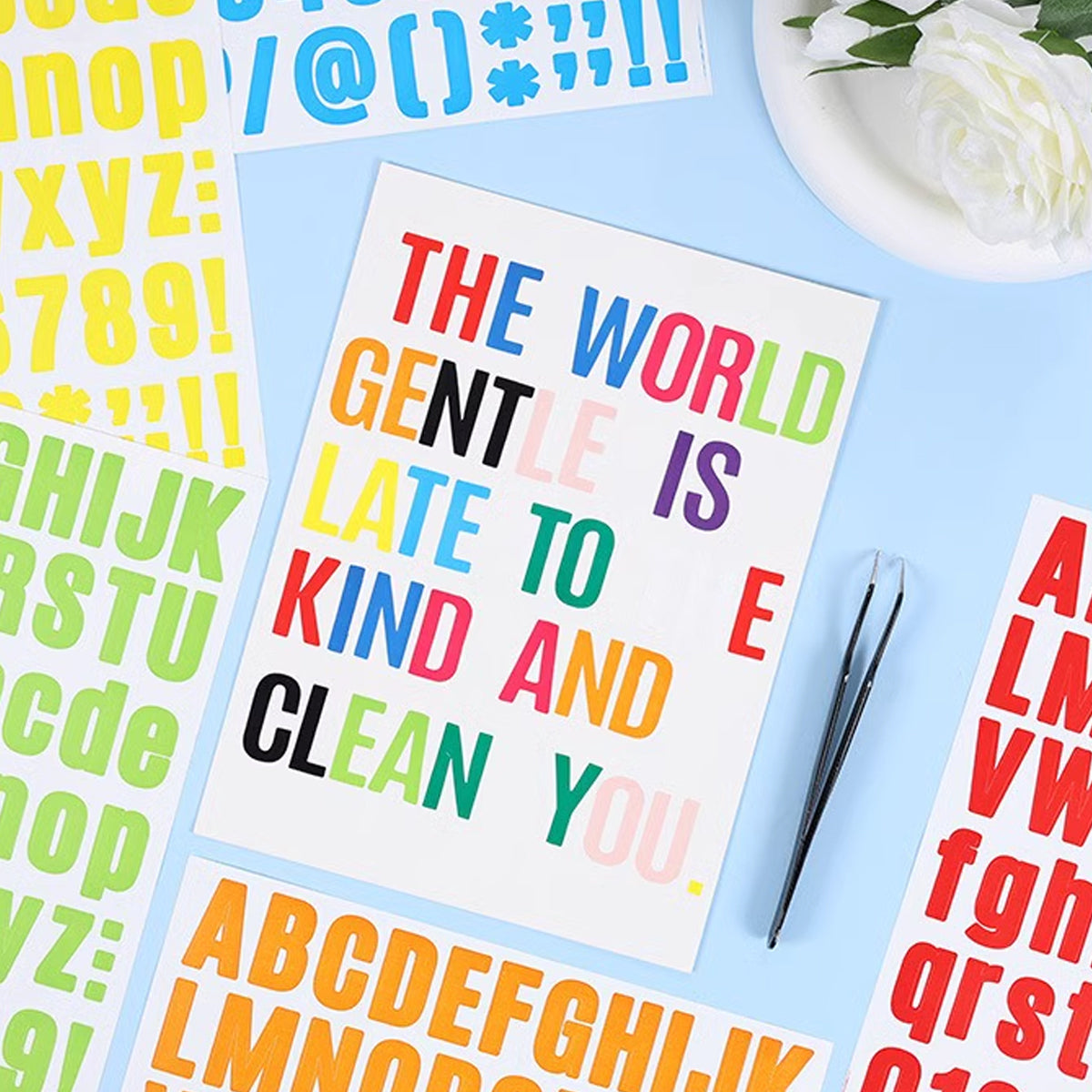 10 Sheets Alphanumeric Vinyl Stickers Colourful Water-Resistant