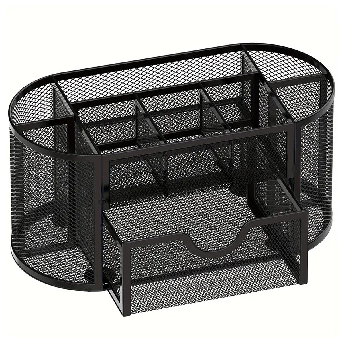 Metal Mesh Desktop Pen Holder Organiser with Drawer Non-Slip