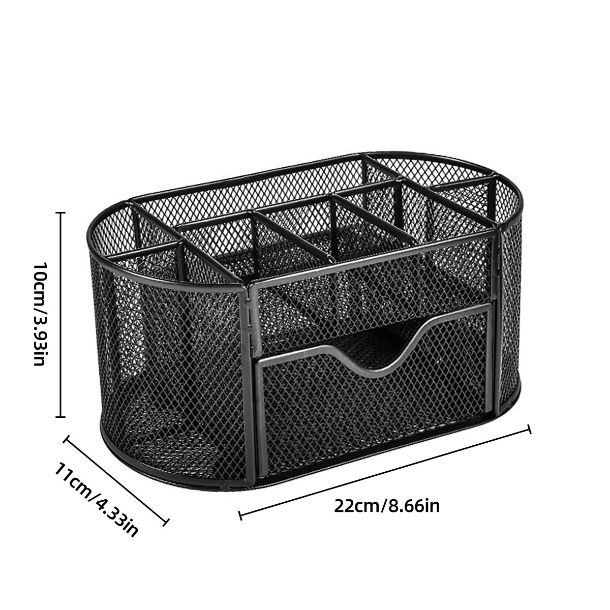Metal Mesh Desktop Pen Holder Organiser with Drawer Non-Slip