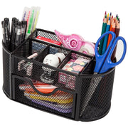 Metal Mesh Desktop Pen Holder Organiser with Drawer Non-Slip