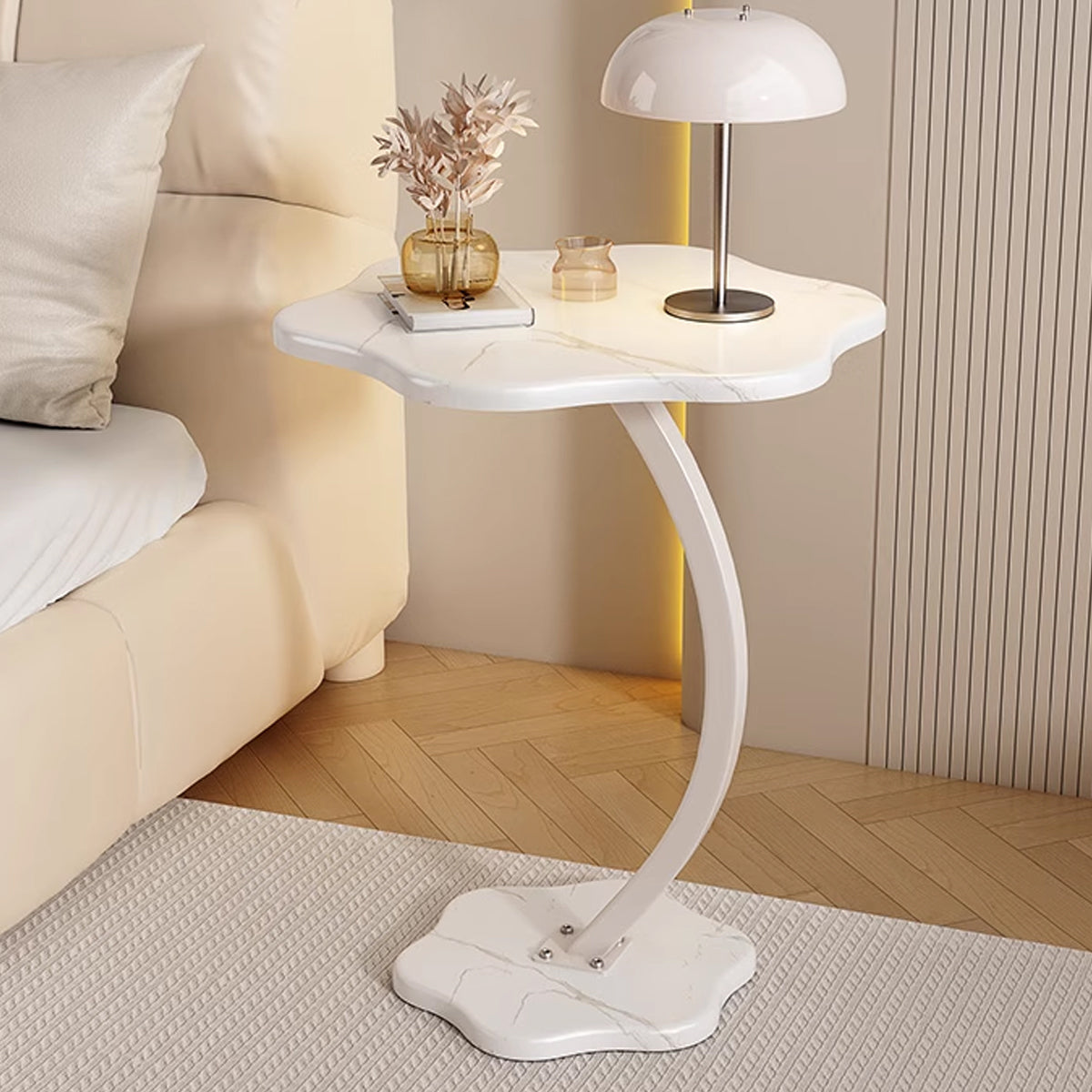 White Side Table with Storage Shelf for Home Office Use
