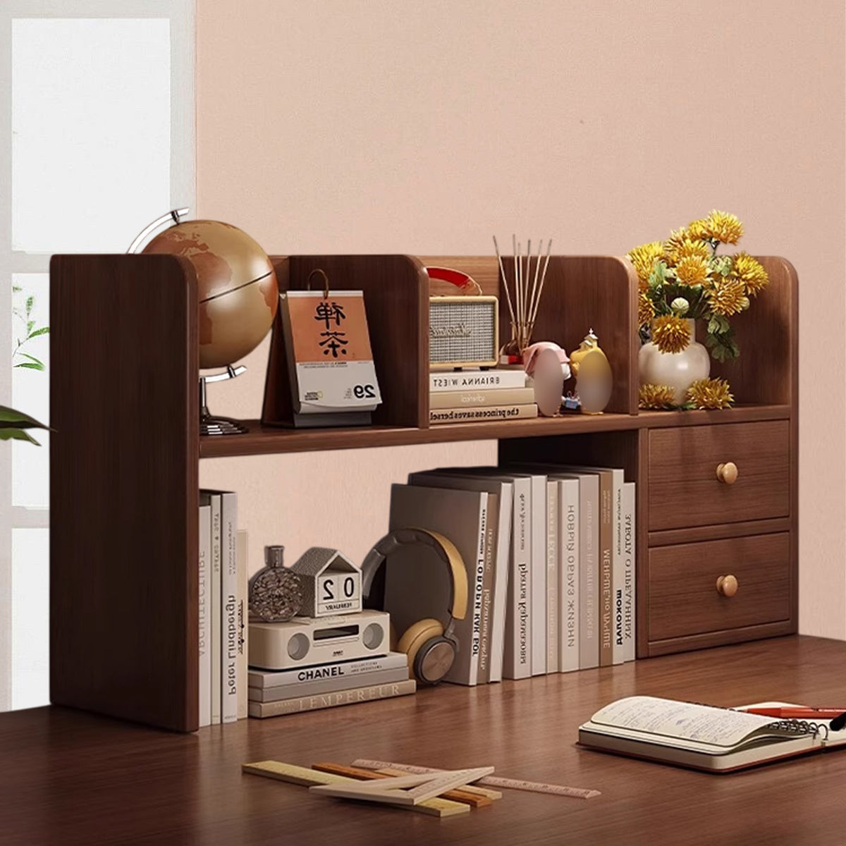 Solid Wood Desktop Shelf Two Tiers for Books Files