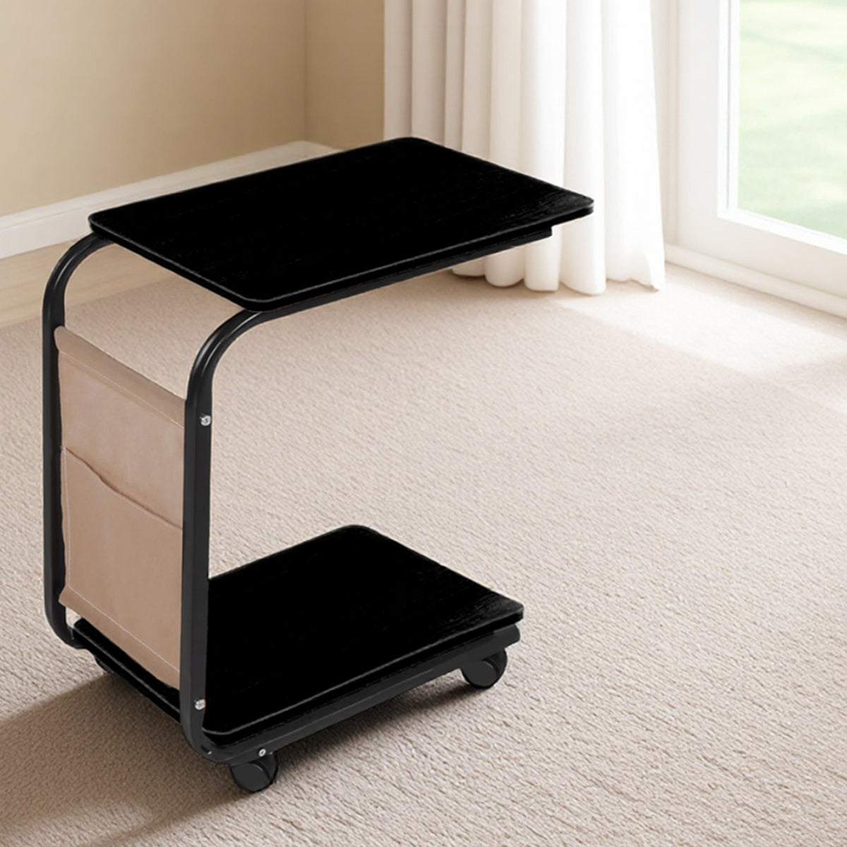 Movable Side Table with Wheels for Sofa Bedroom Living Room