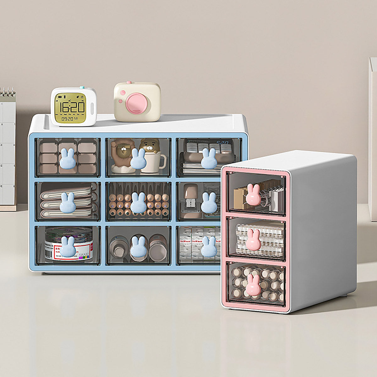 Transparent Rabbit Desktop Organiser Multi-Drawer Storage Box with ...