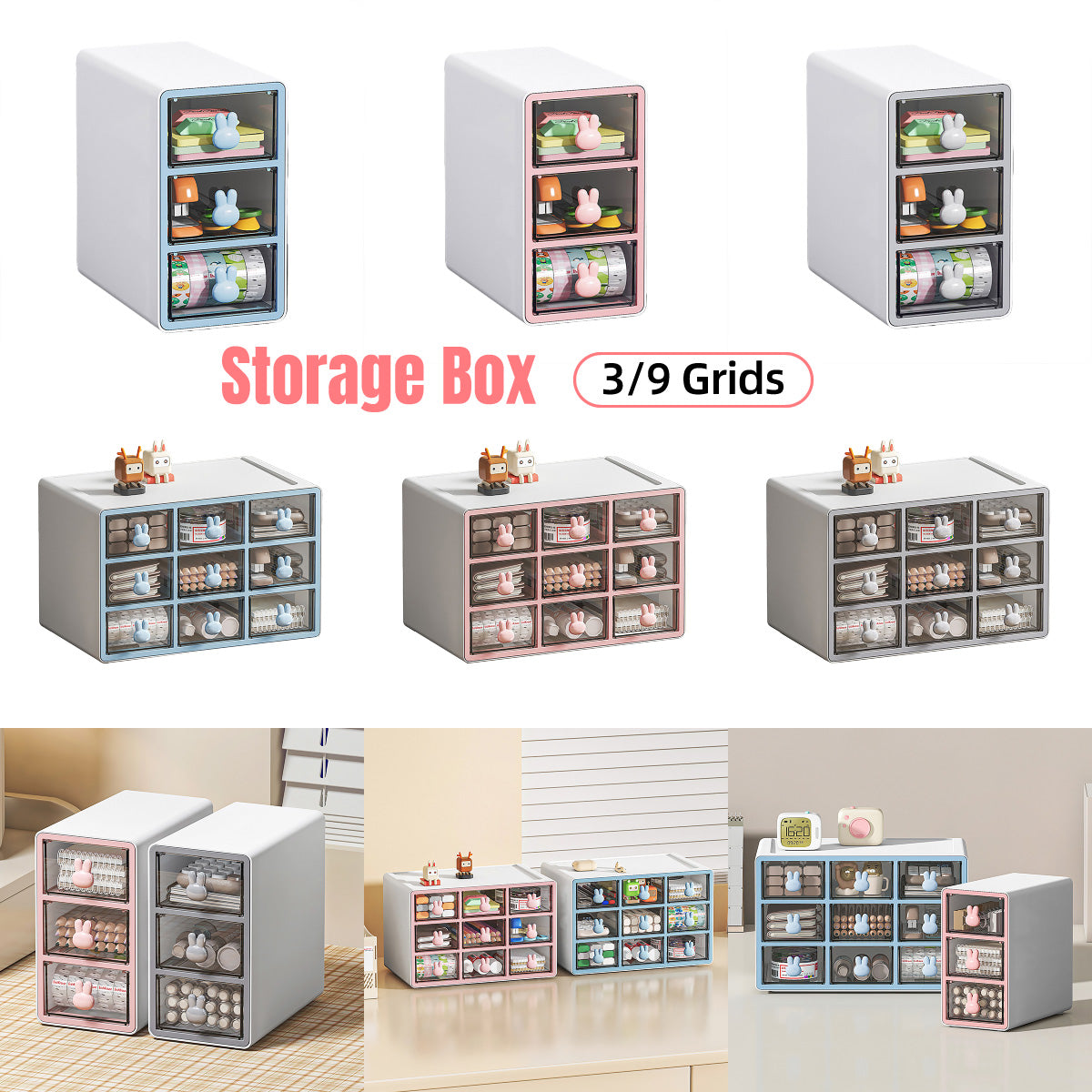 Desktop Organiser Transparent Rabbit Multi-Drawer Storage Box