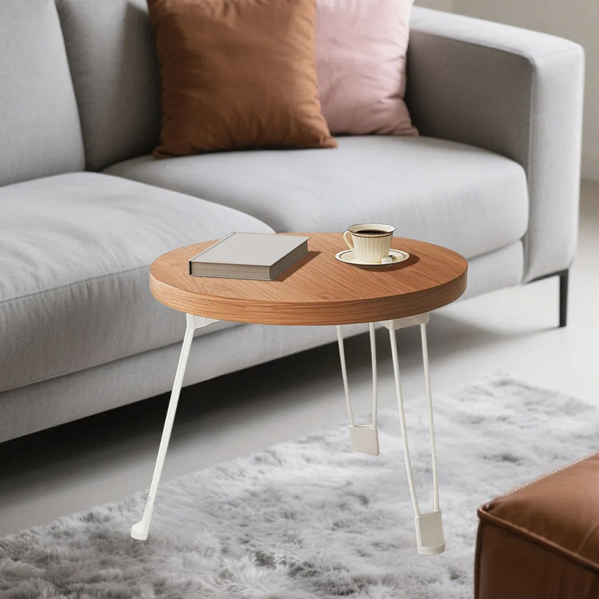 Folding Small Round Table with Steel Legs and Compact Design