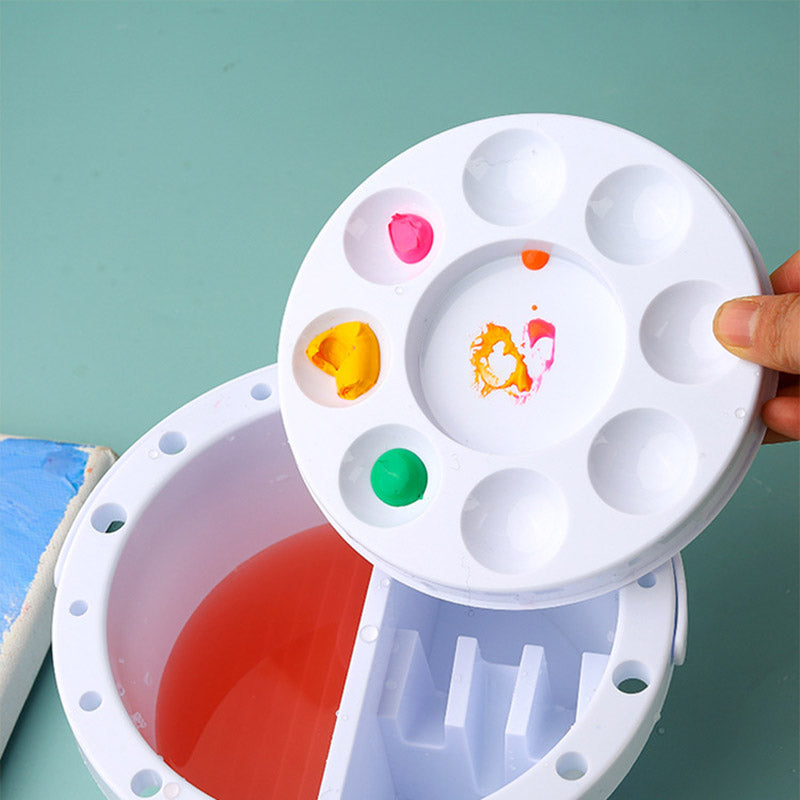 3-in-1 Pen Wash Bucket with Palette and Brush Holder White