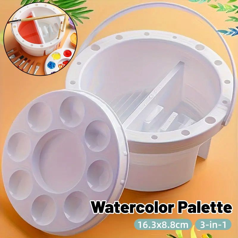 3-in-1 Pen Wash Bucket with Palette and Brush Holder White