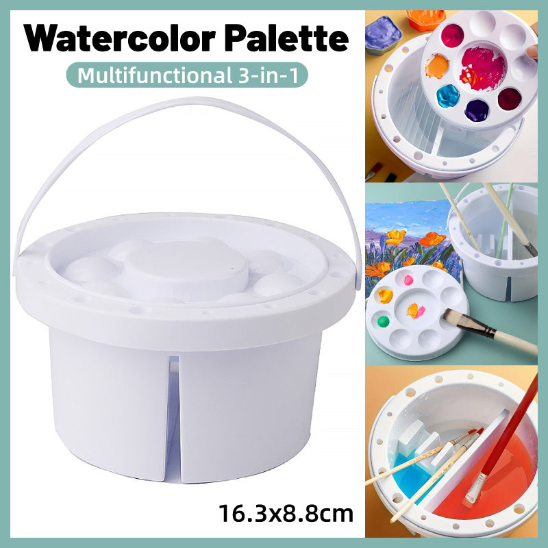 3-in-1 Pen Wash Bucket with Palette and Brush Holder White