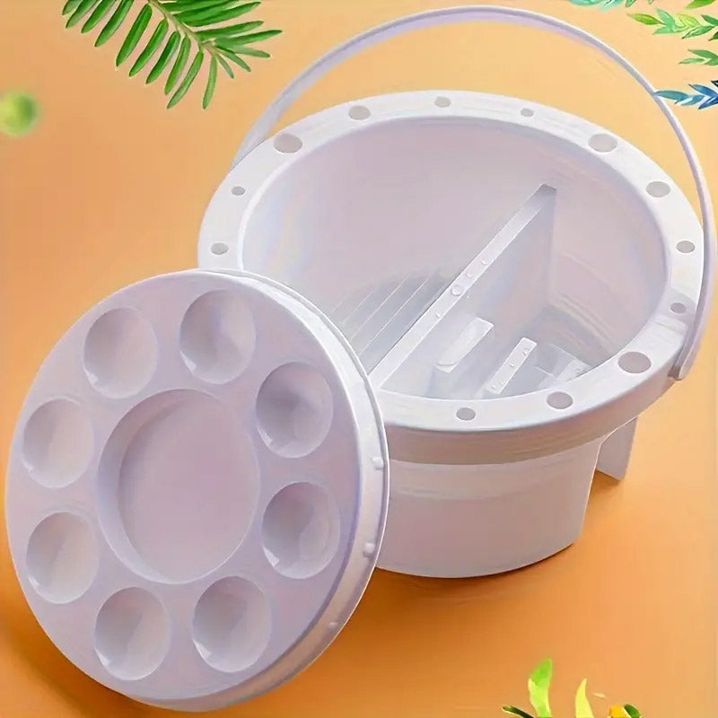 3-in-1 Pen Wash Bucket with Palette and Brush Holder White