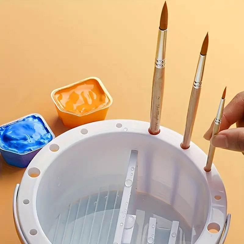 3-in-1 Pen Wash Bucket with Palette and Brush Holder White