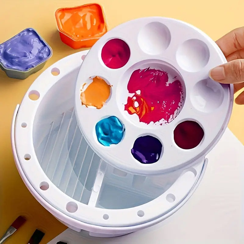 3-in-1 Pen Wash Bucket with Palette and Brush Holder White