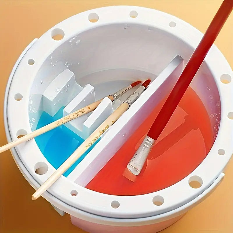3-in-1 Pen Wash Bucket with Palette and Brush Holder White