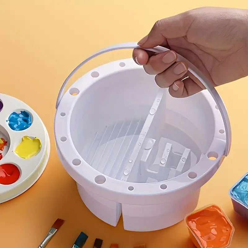 3-in-1 Pen Wash Bucket with Palette and Brush Holder White