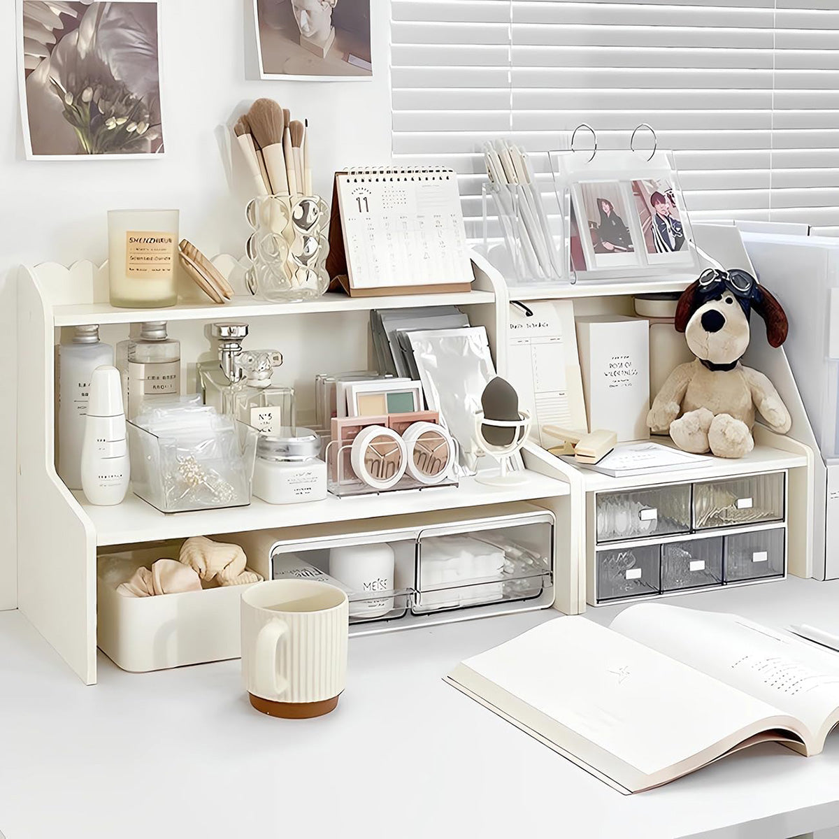 Double Layer Desktop Storage Rack PVC Foam Board White