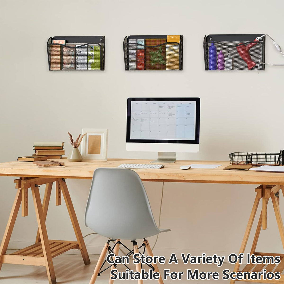 Wall Mounted Mesh File Organizer Rack Black Metal 35×10.5×22cm