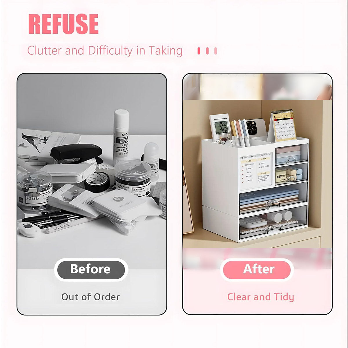 Clear Desktop Organiser Drawer Box with Groove Handle Plastic