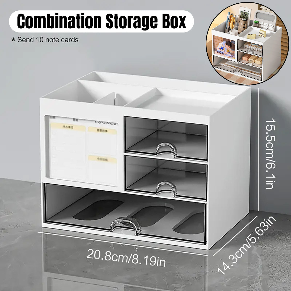 Clear Desktop Organiser Drawer Box with Groove Handle Plastic