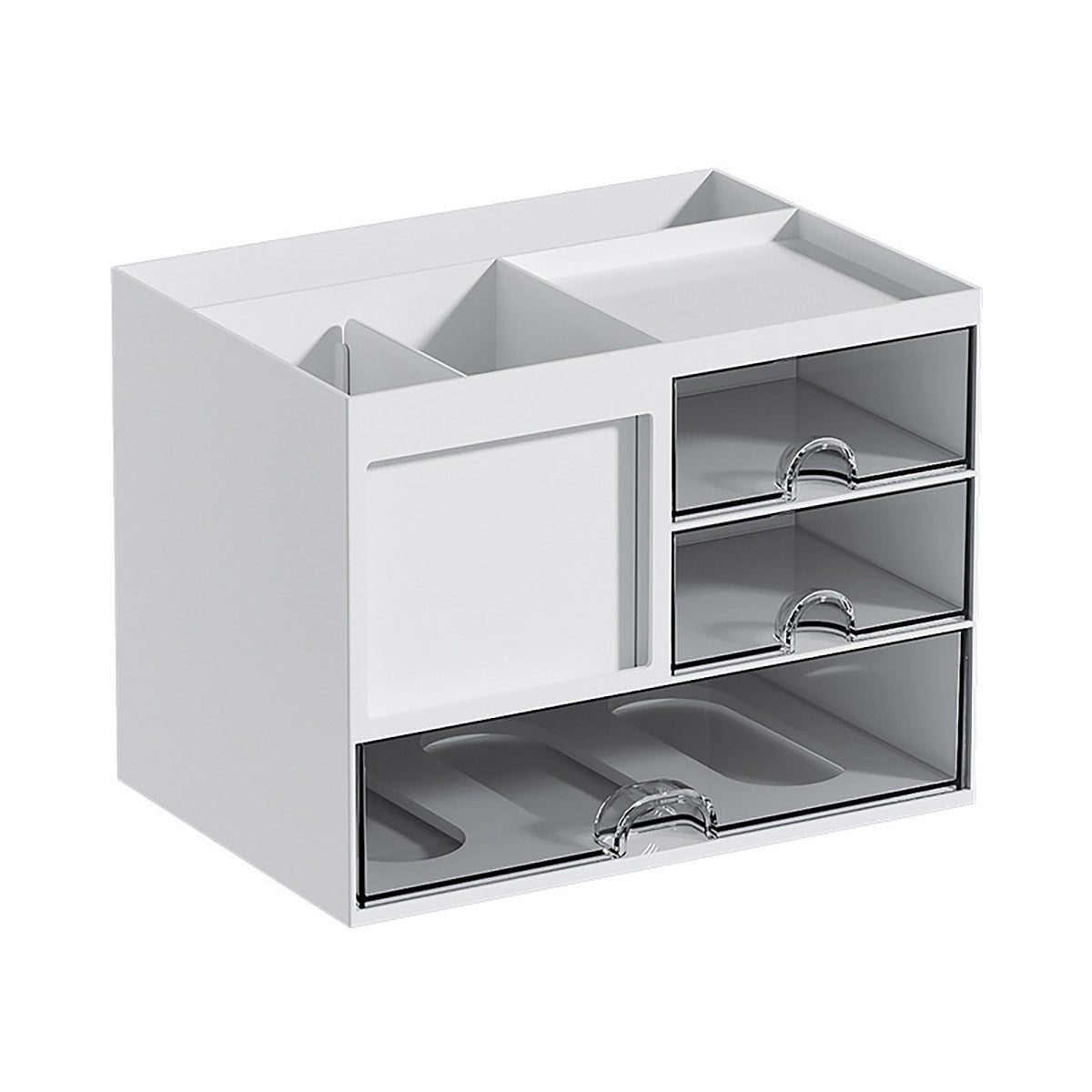 Clear Desktop Organiser Drawer Box with Groove Handle Plastic