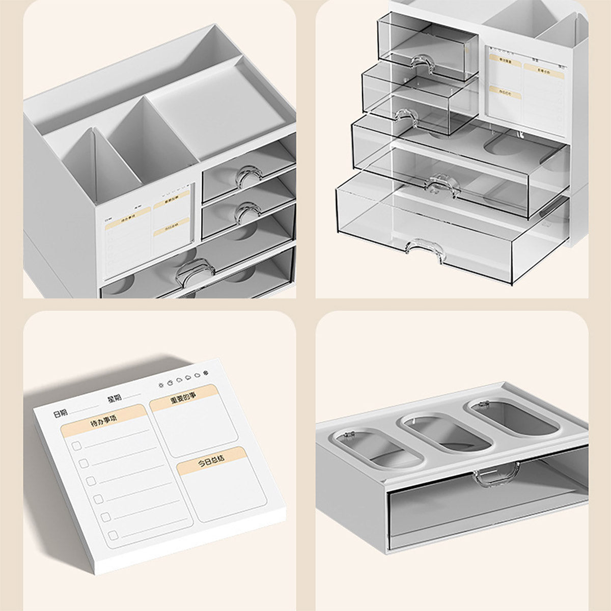 Clear Desktop Organiser Drawer Box with Groove Handle Plastic