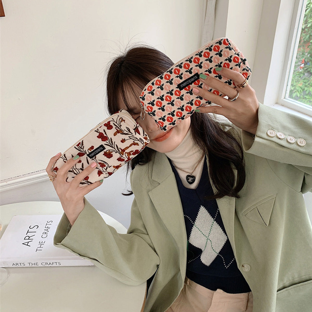 Pencil Case Organiser Bag Large Capacity Corduroy Zipper