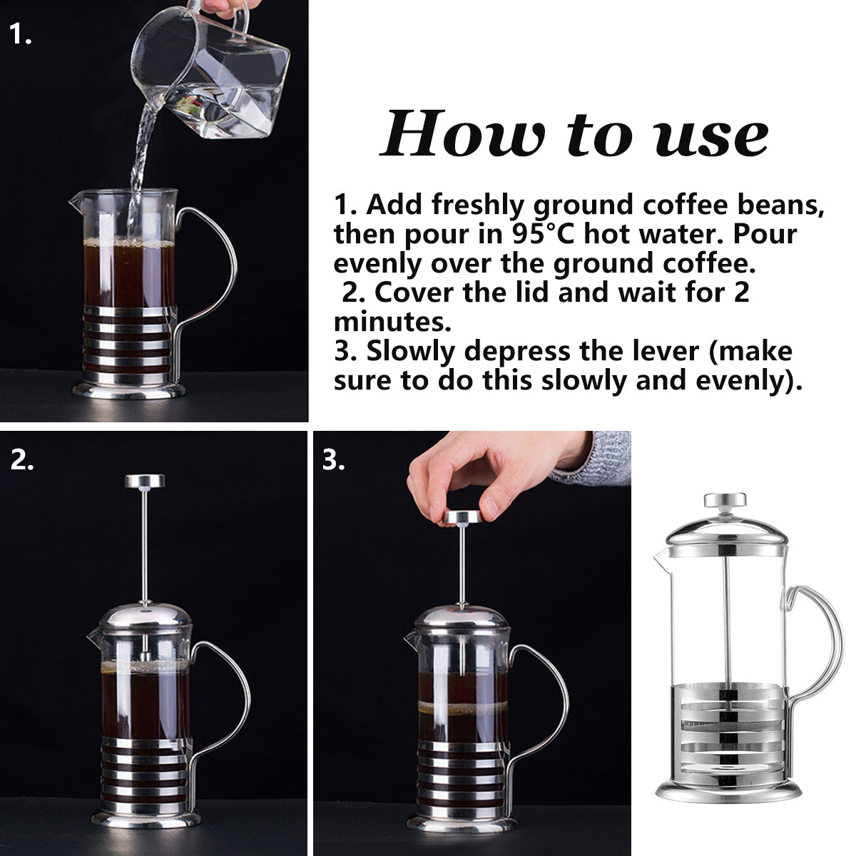 French Press Coffee Maker 350ml Borosilicate Glass