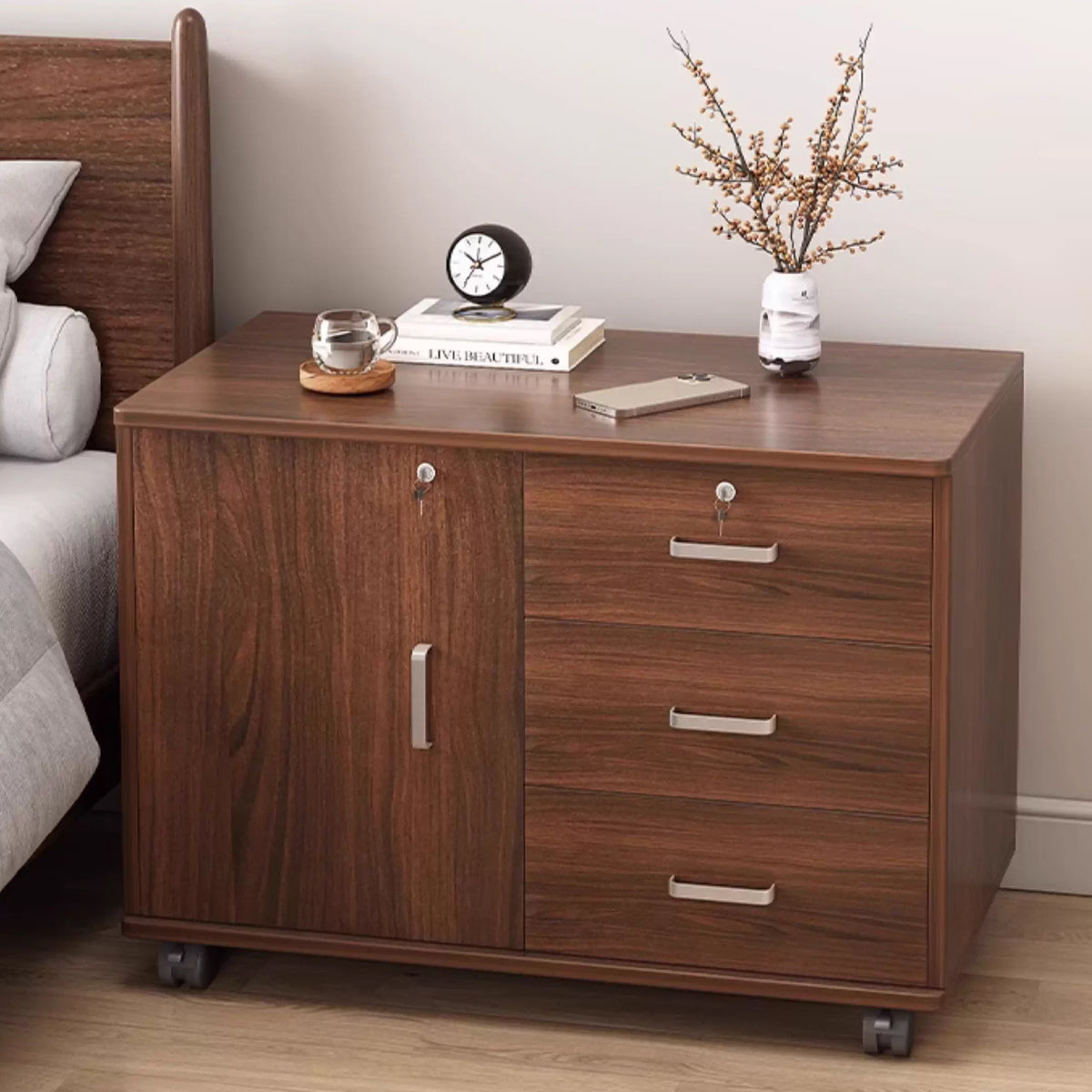 Lockable Movable Filing Cabinet with Wheels Large Capacity