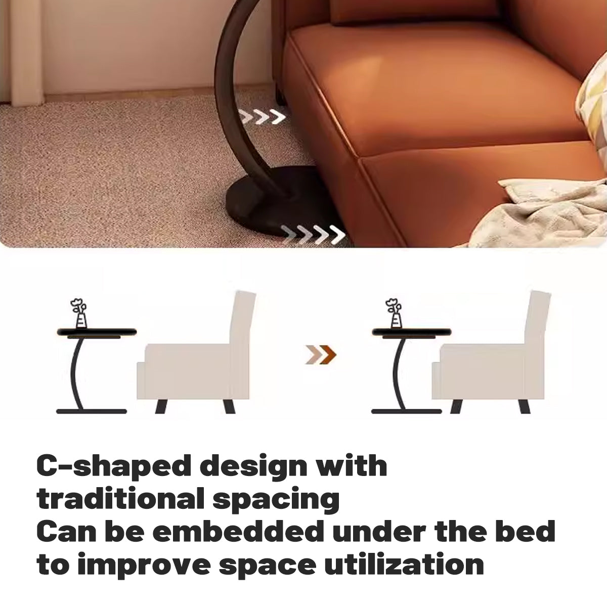 C Shaped Side Table Sturdy Carbon Steel Space Saving Design