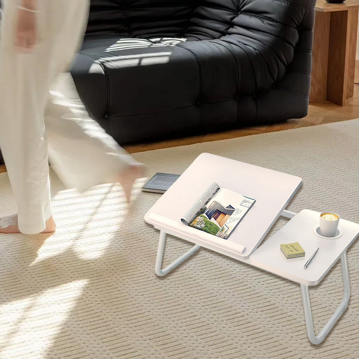 Foldable Bedside Laptop Desk with Adjustable Angle and Cup Holder