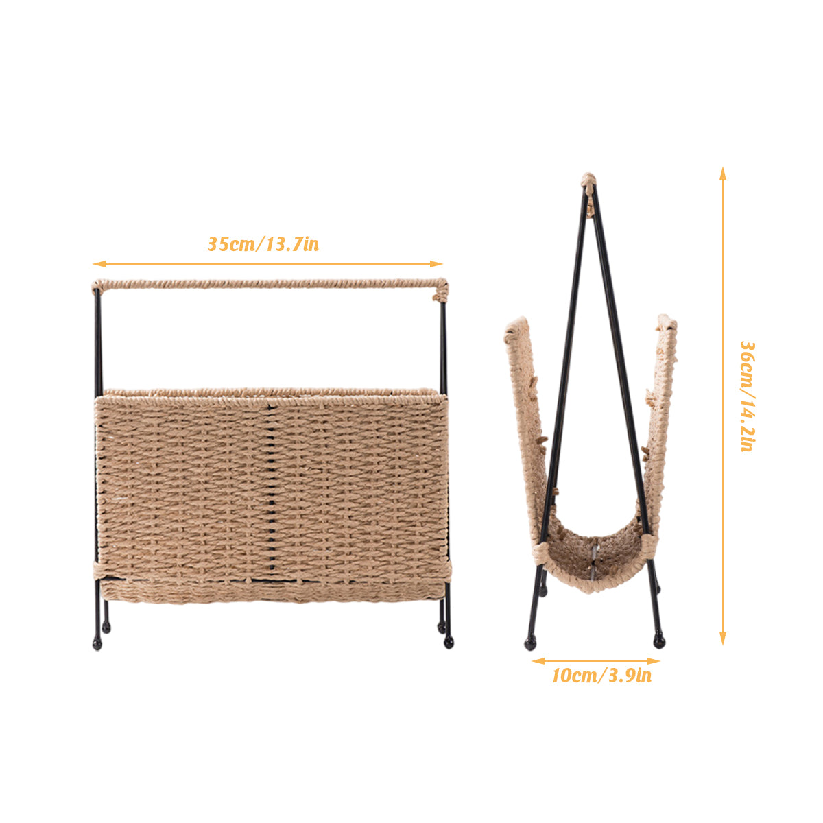 Hand-Woven Paper Rope Storage Basket with Iron Frame Natural