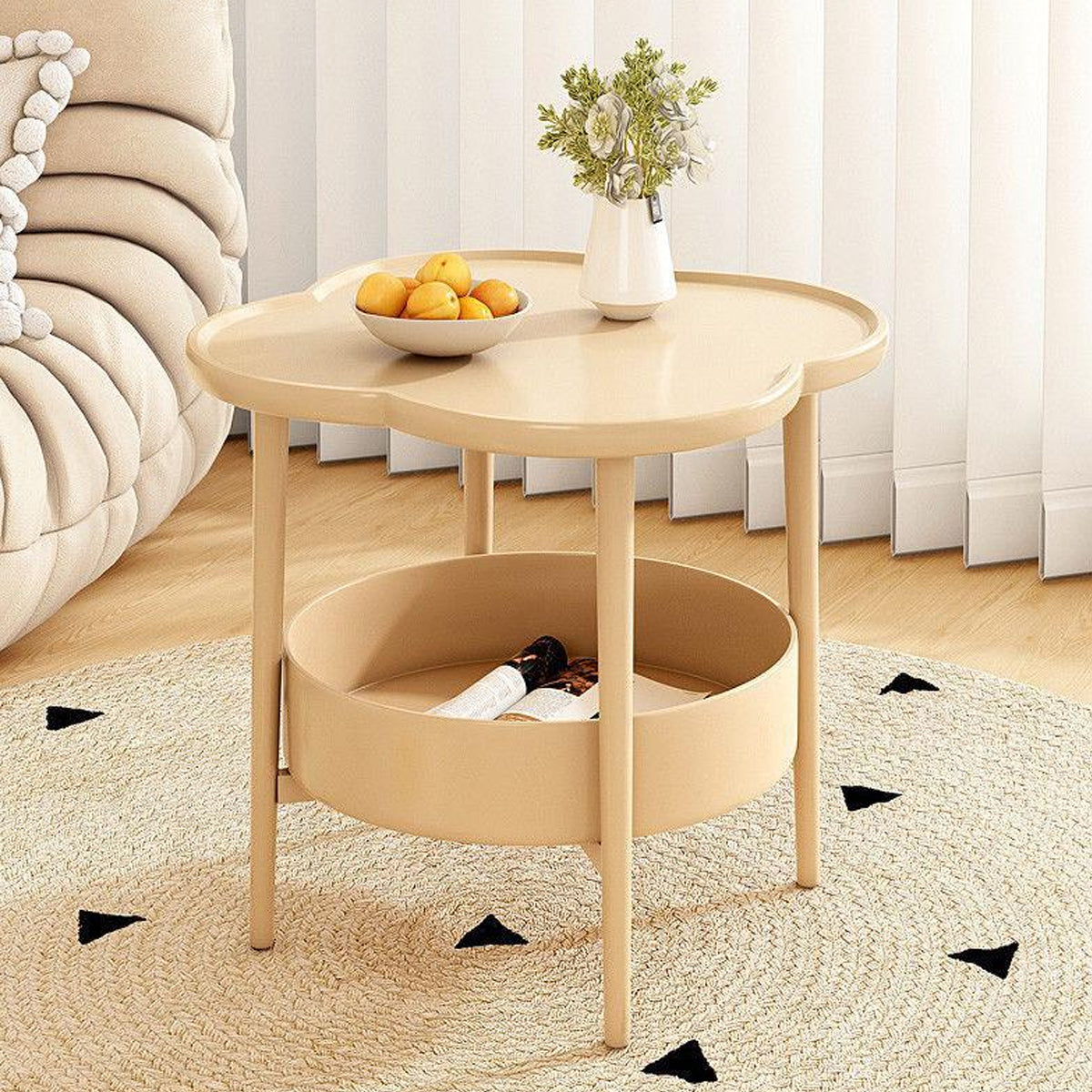 Double Layer Side Table Coffee Table with Clover Top for Break Room