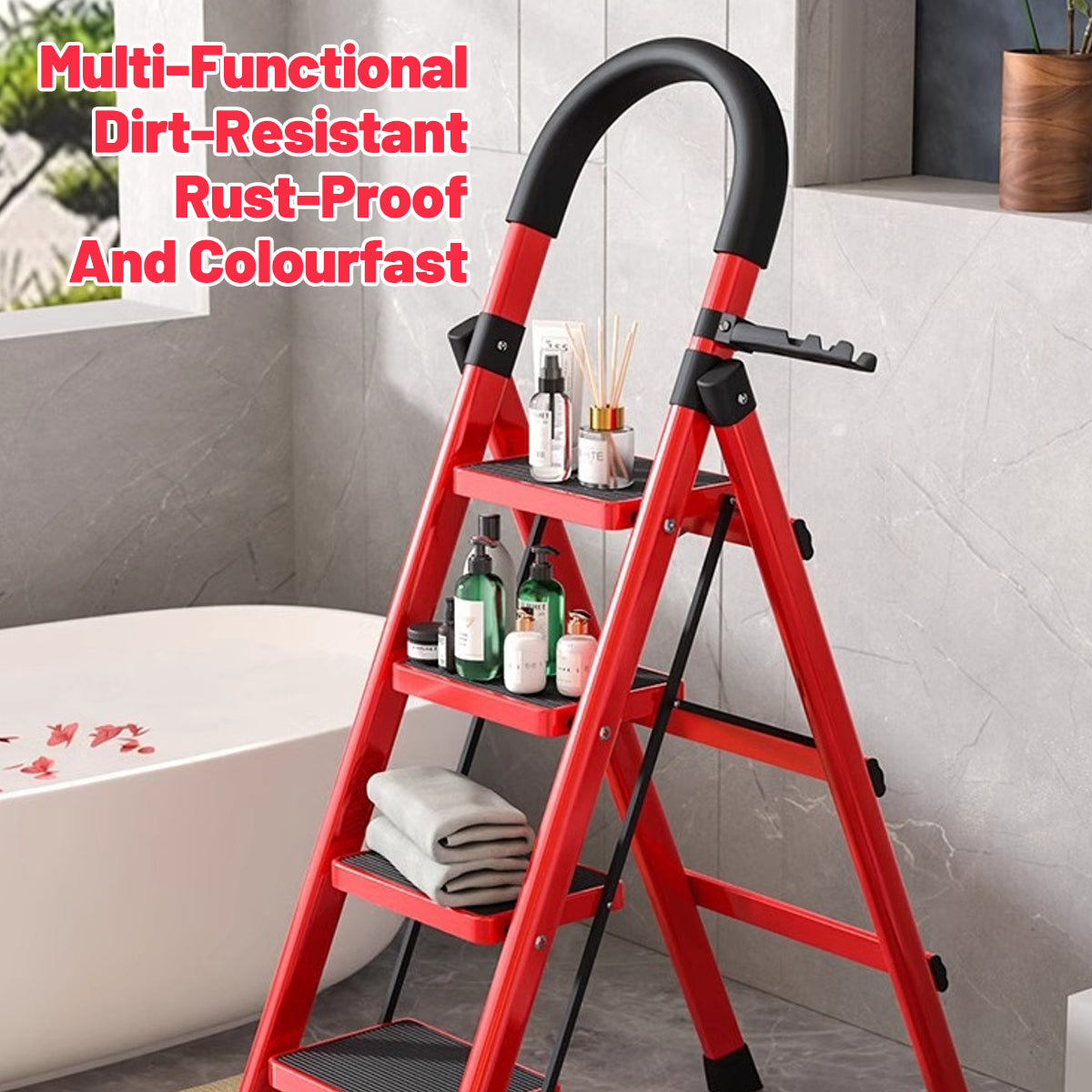 4 Step Carbon Steel Folding Ladder Heavy Duty Home Use