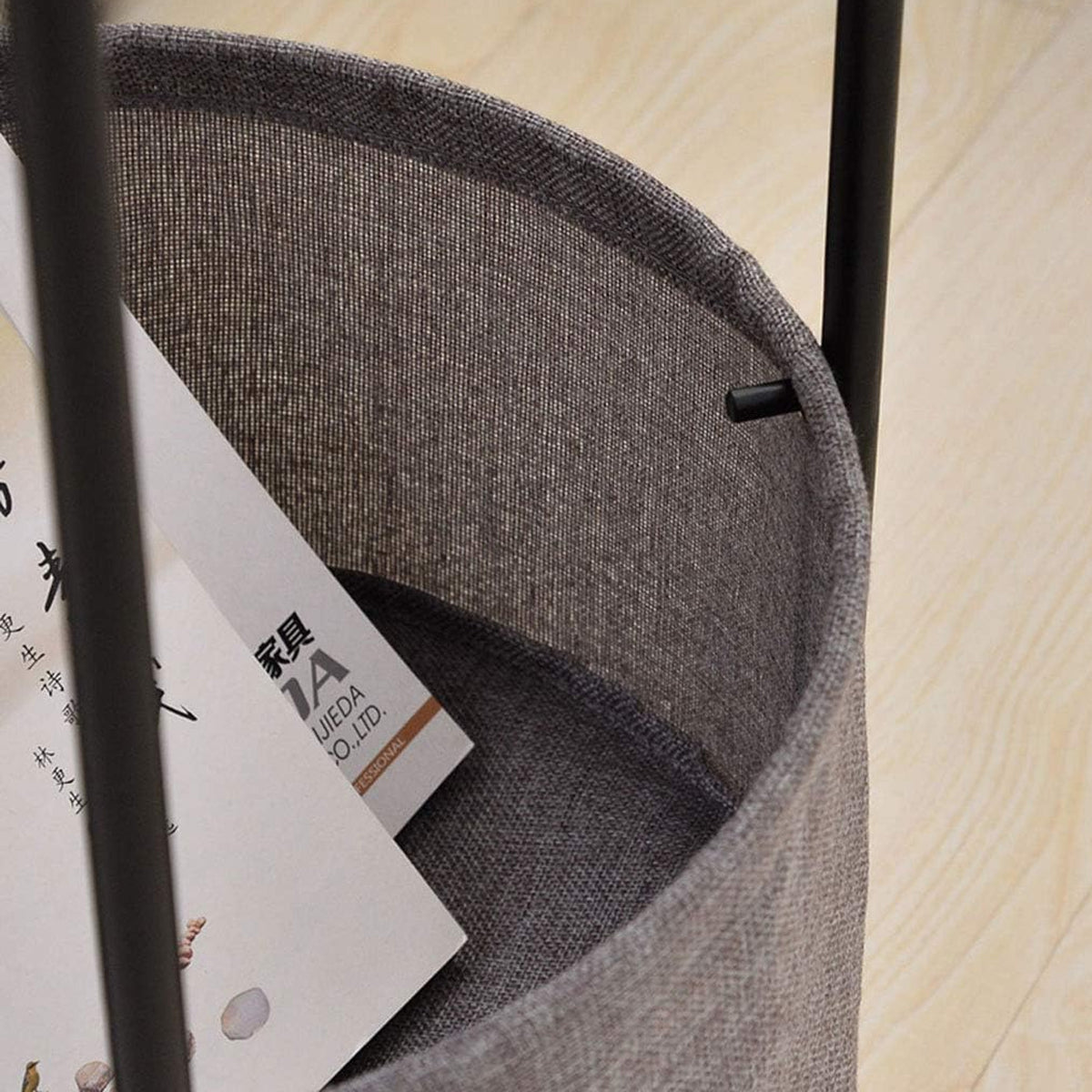 Round Side Table with Storage Basket for Breakroom and Living Room