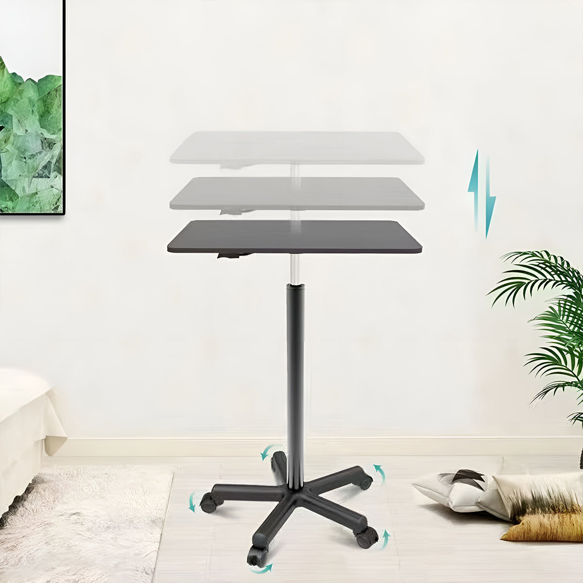 Mobile Height Adjustable Table with Wheels for Home Office Work