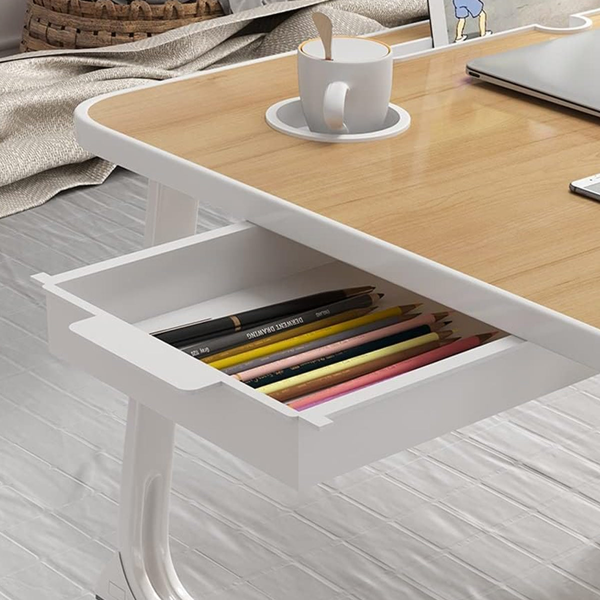 Folding Bed Desk Small Computer Table with Drawer for Study and Bedroom