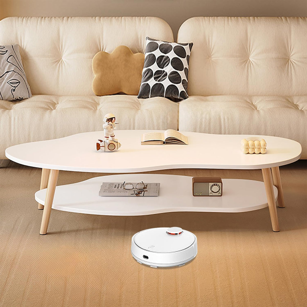 Double-Tiered Coffee Table with Organic Shape