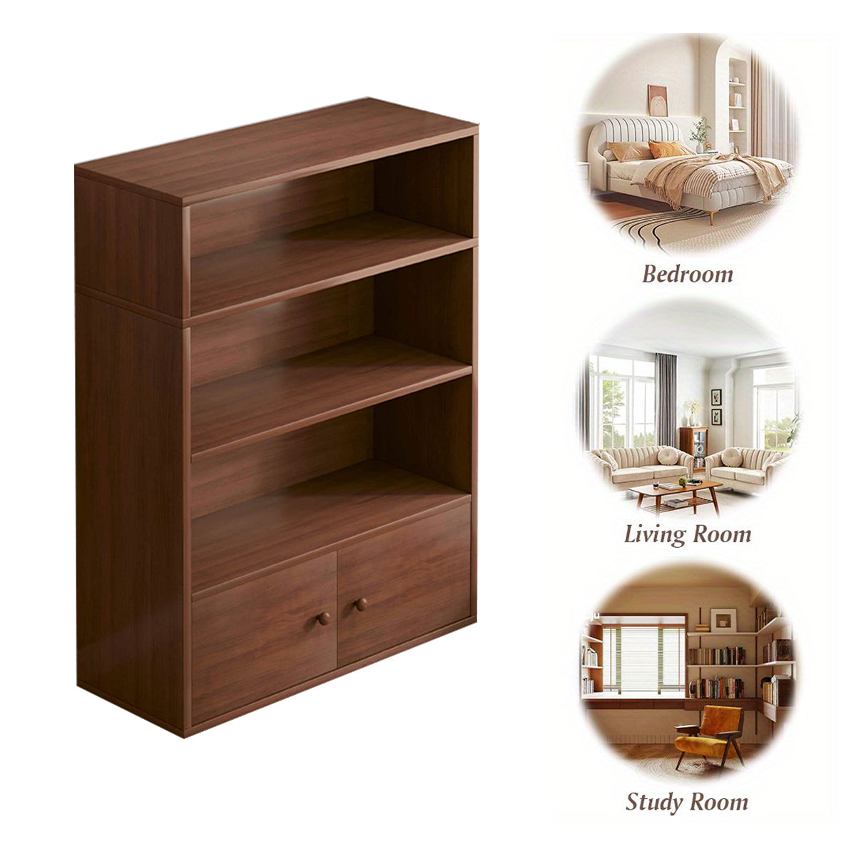 4-Tier Floor-Standing Bookshelf with Cabinet