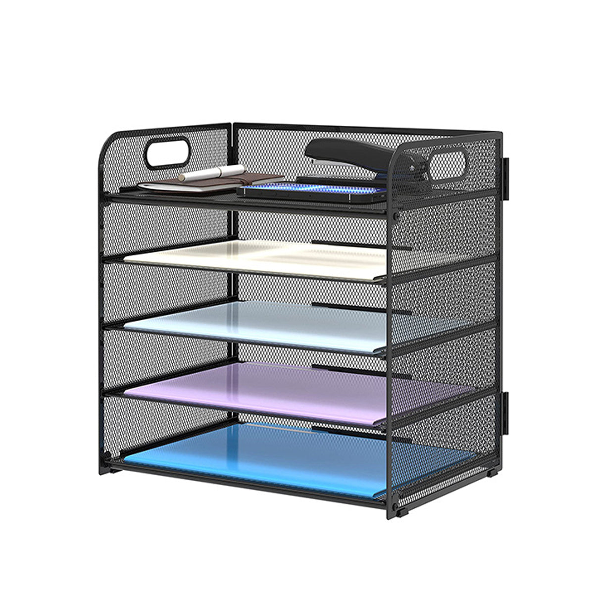 5-Tier Mesh Desk File Organizer with Handles Document Storage Rack