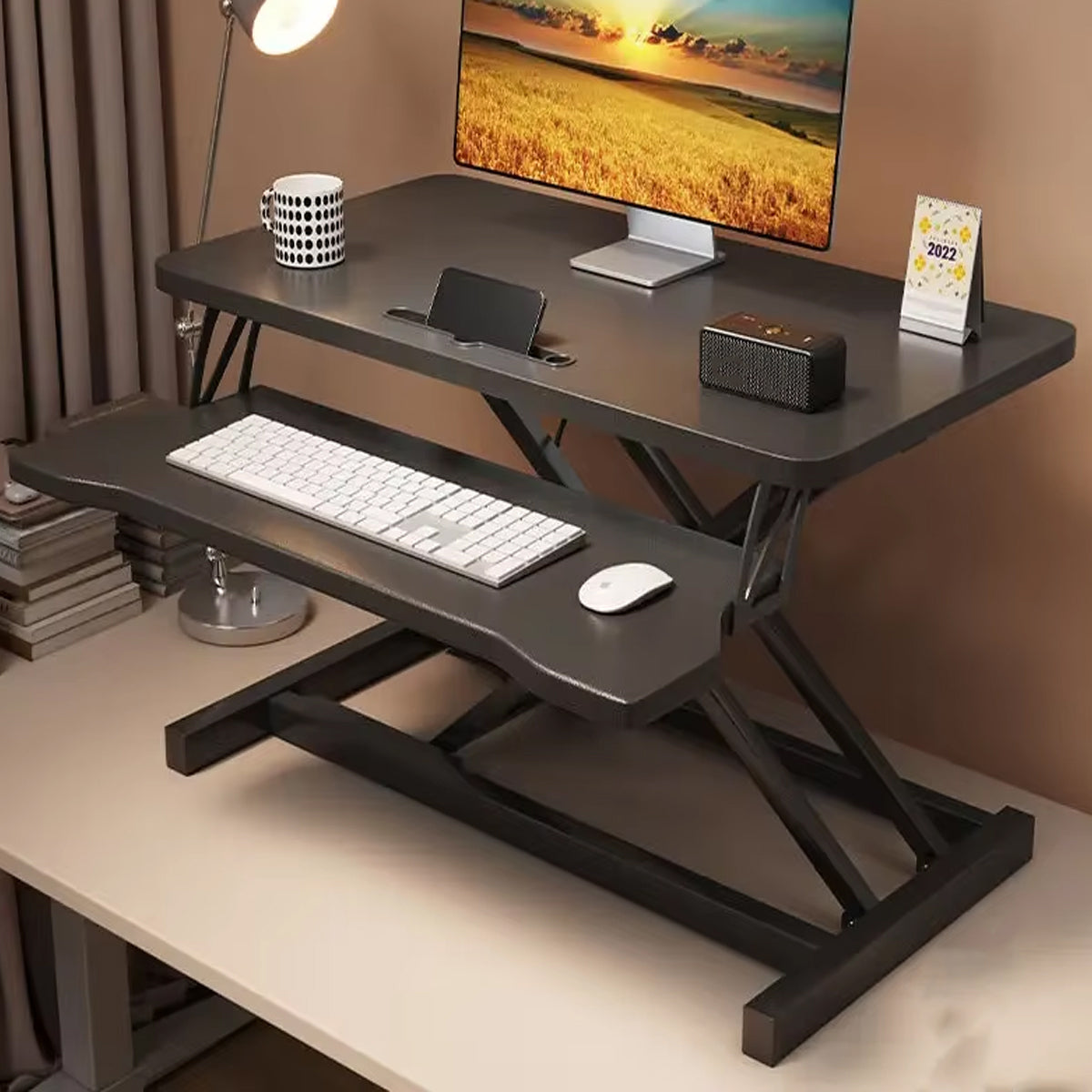 Adjustable Desktop Elevator Stand with Pneumatic Lift Black