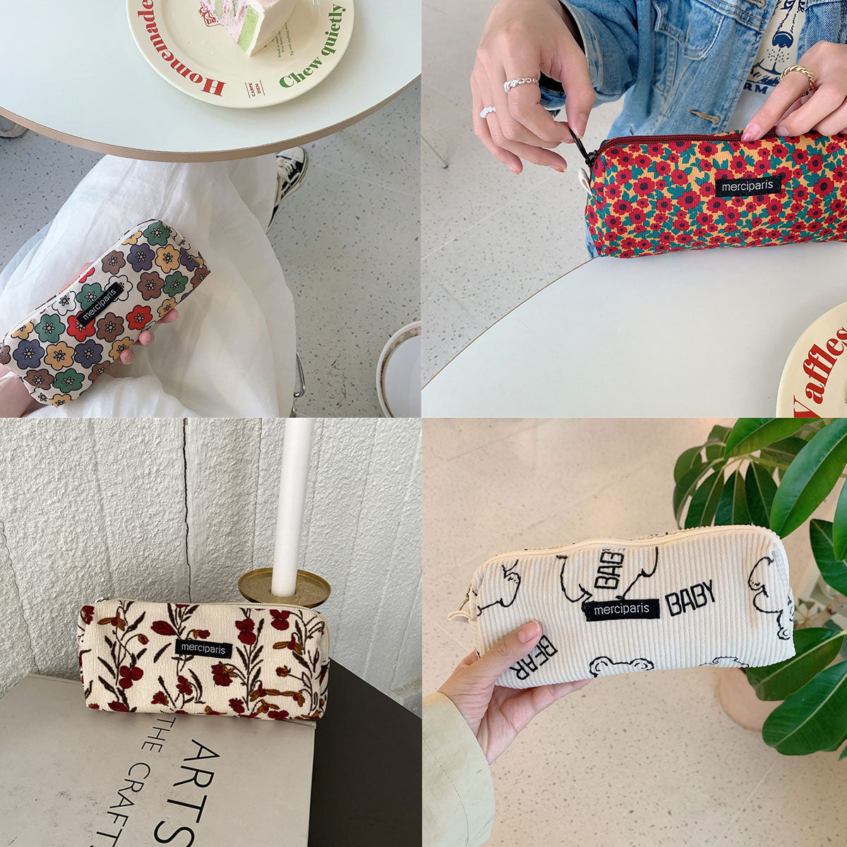 Pencil Case Organiser Bag Large Capacity Corduroy Zipper