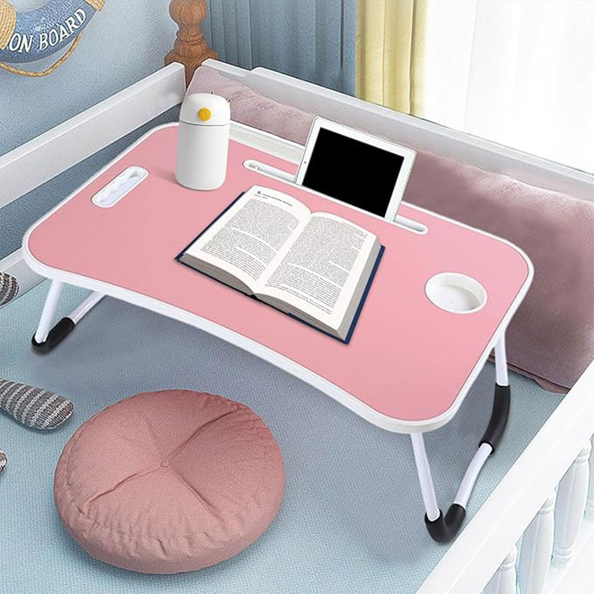 Foldable Laptop Bed Table Cup Slot and Device Stand