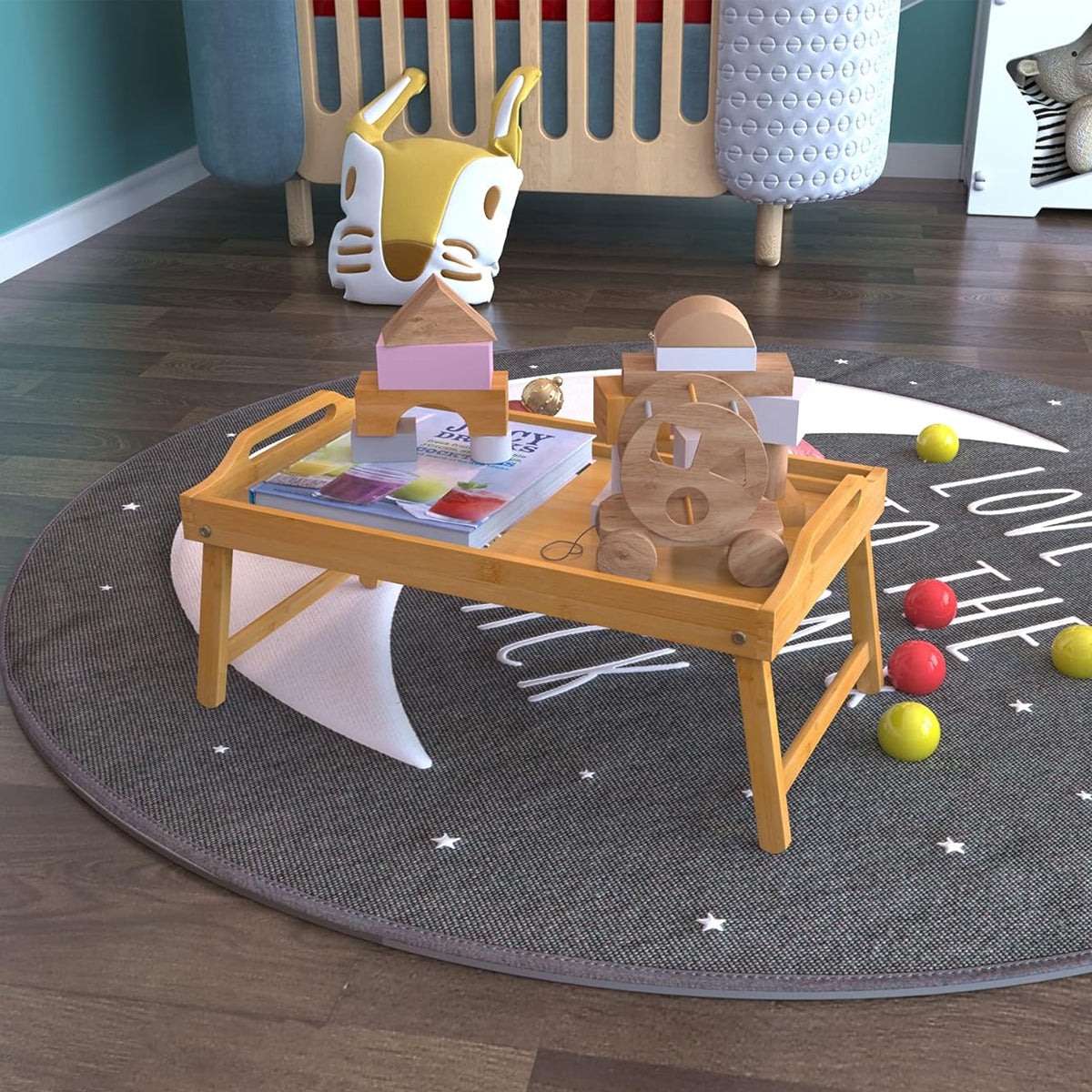 Folding Bamboo Bed Table Portable Laptop Desk with Card Slot