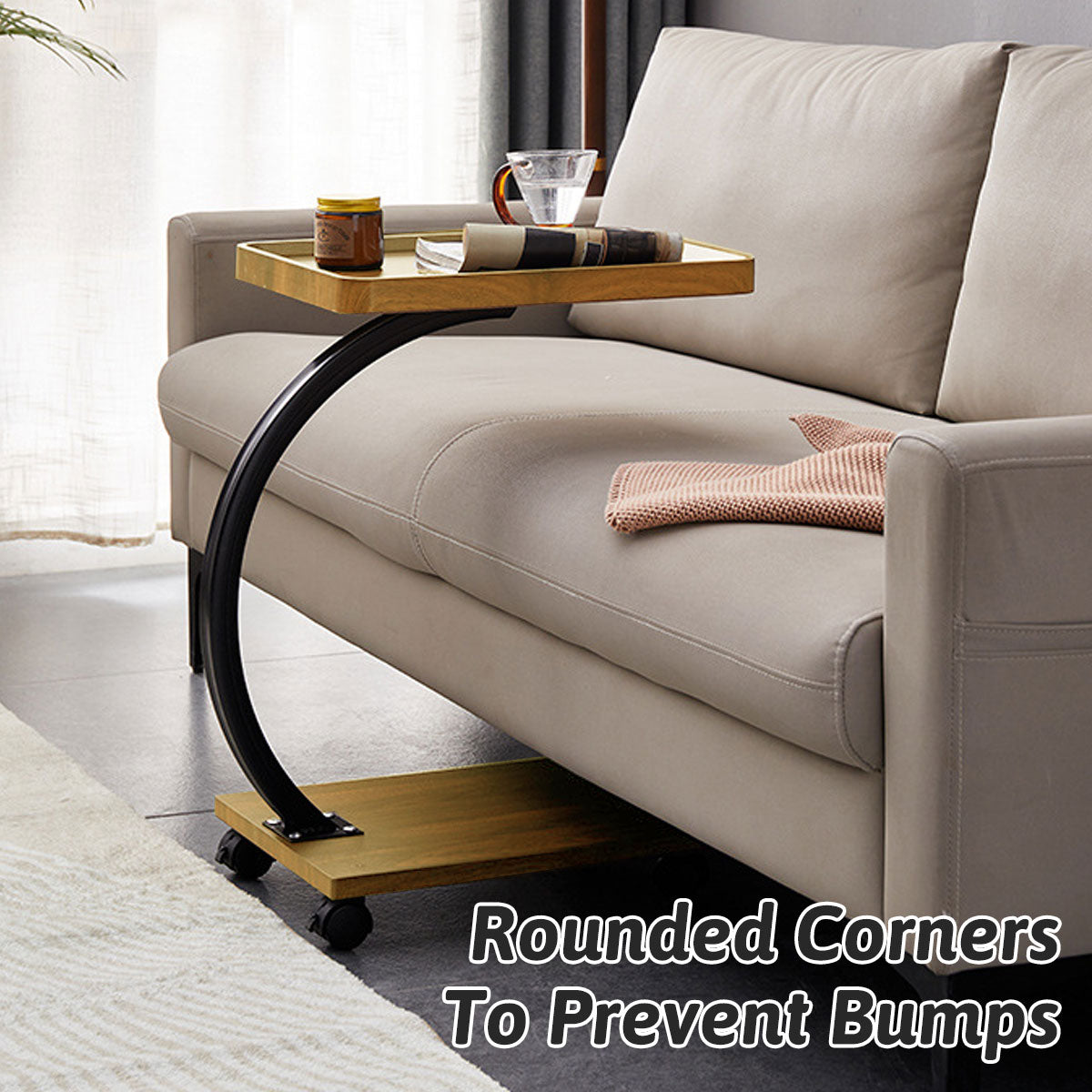 Movable Coffee Side Table Wooden Laptop Desk for Sofa Bedside