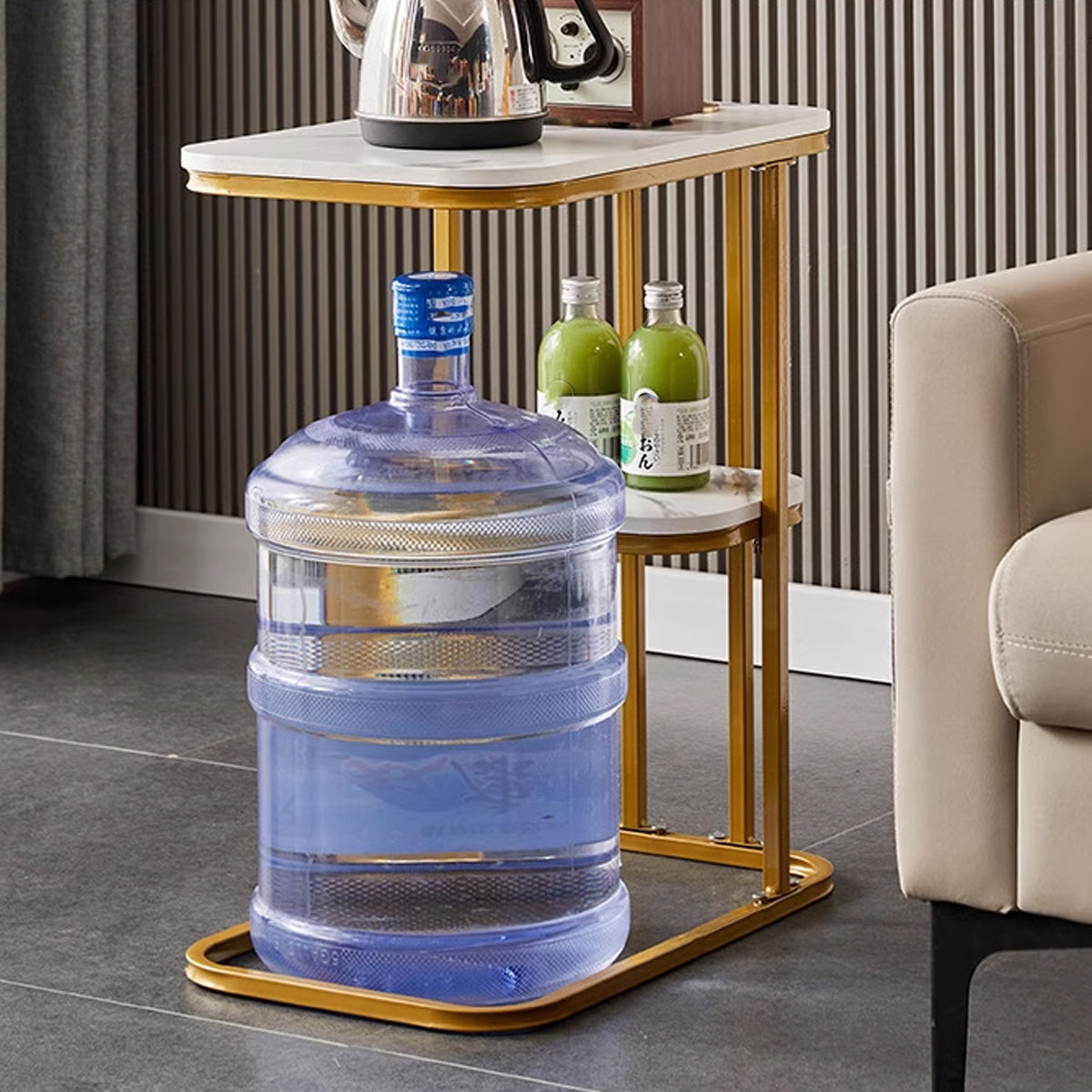 2-Tier Sofa Side Table with Storage Shelf Living Room