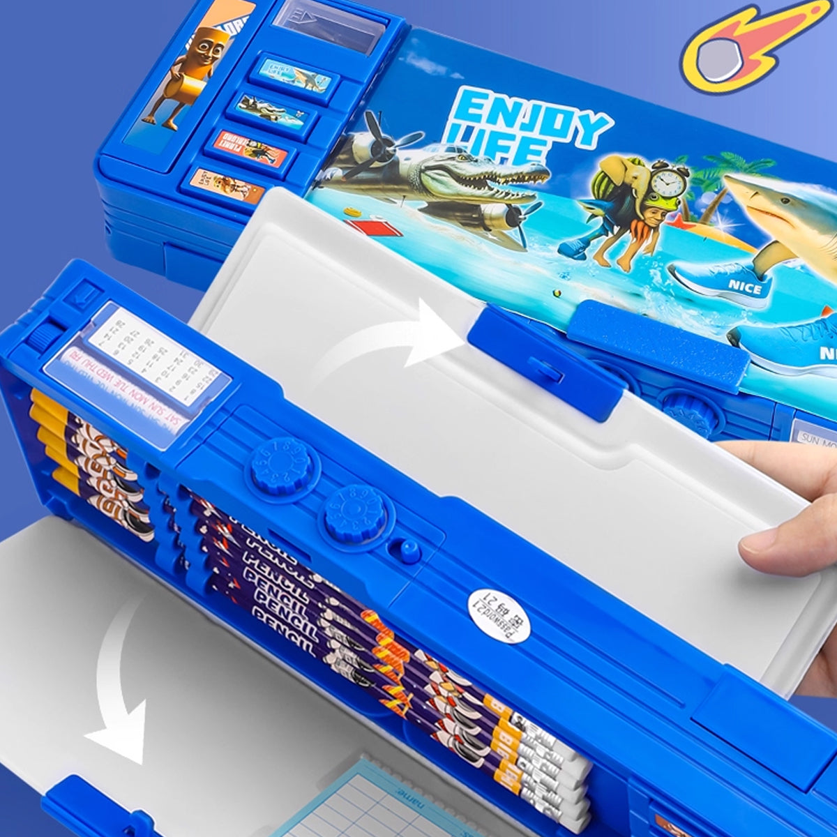 Astronaut Stationery Case PVC Blue with Zipper Compartments