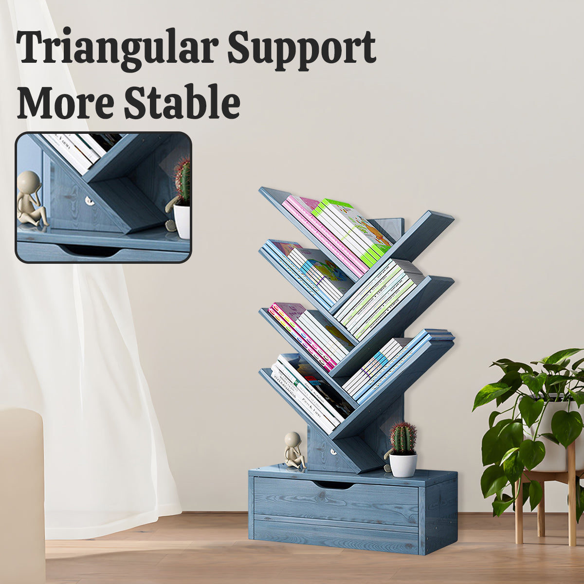 Multi Tier Wooden Bookshelf with Drawer for Home Office