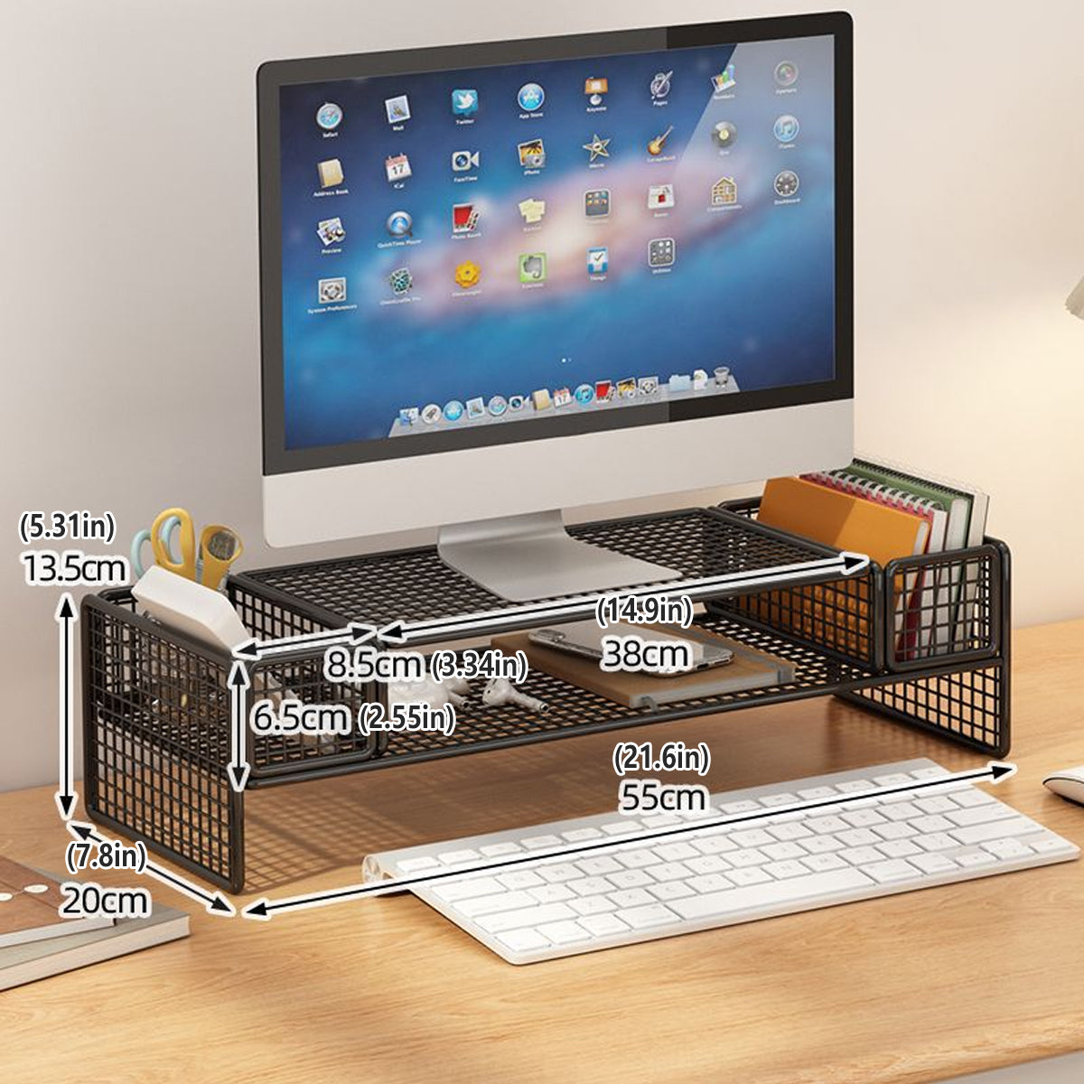 Monitor and Laptop Riser with Ventilated Black Metal Shelf
