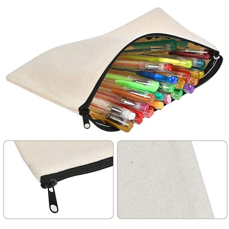 10 Pcs Canvas Makeup Bags Blank DIY Zipper Pouch Set