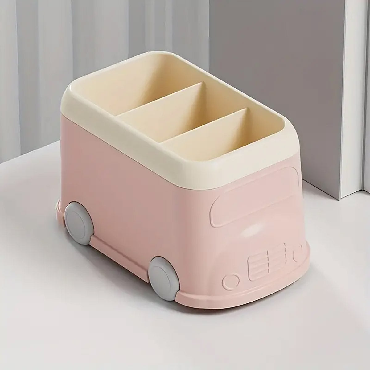 Cartoon Bus Pen Holder 3-Grid Plastic Desk Organizer