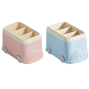 Cartoon Bus Pen Holder 3-Grid Plastic Desk Organizer